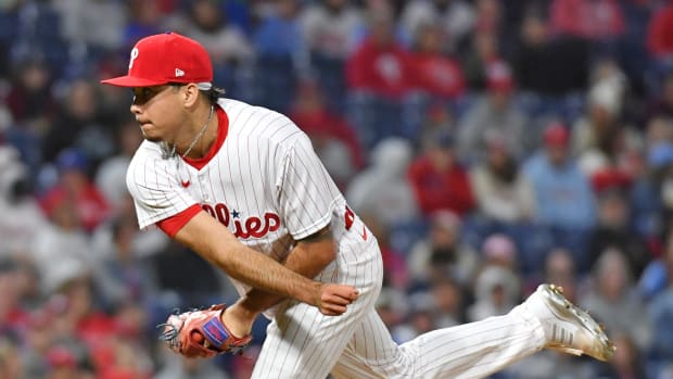 Sep 27, 2023; Philadelphia, Pennsylvania, USA; Philadelphia Phillies relief pitcher Orion Kerkering (50) throws a pitch during the seventh inning against the Pittsburgh Pirates at Citizens Bank Park. Mandatory Credit: Eric Hartline-USA TODAY Sports  